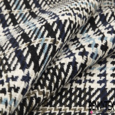 Coupon 3m coton natté imprimé grand carreau nuit bleu charron olive blanc cassé