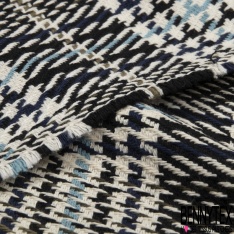 Coupon 3m coton natté imprimé grand carreau nuit bleu charron olive blanc cassé