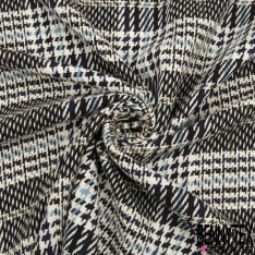 Coupon 3m coton natté imprimé grand carreau nuit bleu charron olive blanc cassé