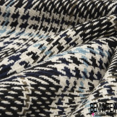 Coupon 3m coton natté imprimé grand carreau nuit bleu charron olive blanc cassé