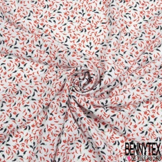 Fibranne viscose imprimé bouquet floral champêtre rose fond noir fantaisie point olive