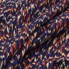 Fibranne viscose imprimé feuillage tropicale stylisé fantaisie rouge gris blanc olive kaki fond noir