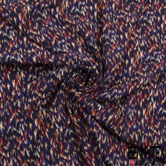 Fibranne viscose imprimé feuillage tropicale stylisé fantaisie rouge gris blanc olive kaki fond noir