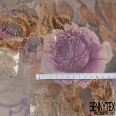 Mousseline polyester grande fleur artistique fond effet coup de pinceau verticale ton bleu insigne bleu graphite