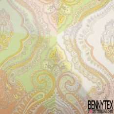 Satinette polyester grand imprimé cachemire multicolore seventie's