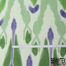 Satinette polyester imprimé cachemire champêtre estivale multicolore fond blanc discret
