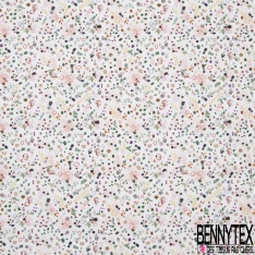 Popeline coton 120 fils élasthanne imprimé mini motif abstrait multicolore fond blanc