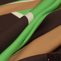 Satin Viscose imprimé abstrait thème ethnique chocolat fond beige givré