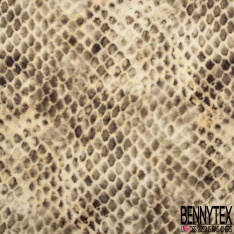 Satin Viscose imprimé grand motif abstrait ton vert Brésil chocolat beige blanc cassé seventie's
