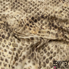 Satin Viscose imprimé grand motif abstrait ton vert Brésil chocolat beige blanc cassé seventie's