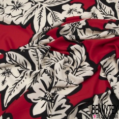 Crêpe viscose imprimé oiseaux tropicaux fond noir