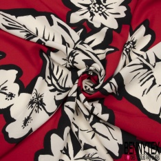 Crêpe viscose imprimé oiseaux tropicaux fond noir
