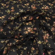 Crêpe viscose fin imprimé immense fleur crème contour noir fond rouge cerise