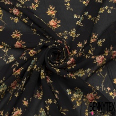 Crêpe viscose fin imprimé immense fleur crème contour noir fond rouge cerise