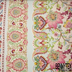 Crêpe georgette viscose fin imprimé papier peint floral rétro fond noir