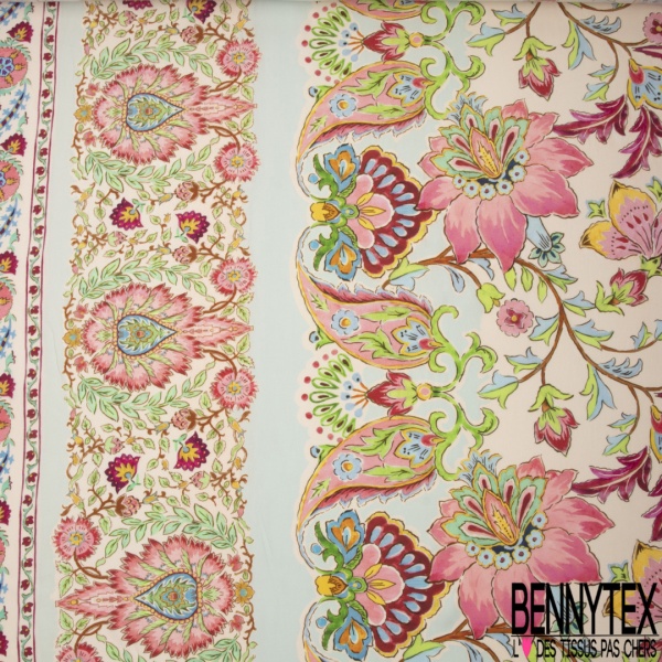 Crêpe georgette viscose fin imprimé papier peint floral rétro fond noir