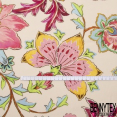Crêpe georgette viscose fin imprimé papier peint floral rétro fond noir