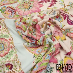 Crêpe georgette viscose fin imprimé papier peint floral rétro fond noir
