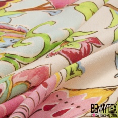 Crêpe georgette viscose fin imprimé papier peint floral rétro fond noir