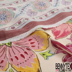 Crêpe georgette viscose fin imprimé papier peint floral rétro fond noir