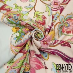 Crêpe georgette viscose fin imprimé papier peint floral rétro fond noir