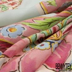 Crêpe georgette viscose fin imprimé papier peint floral rétro fond noir
