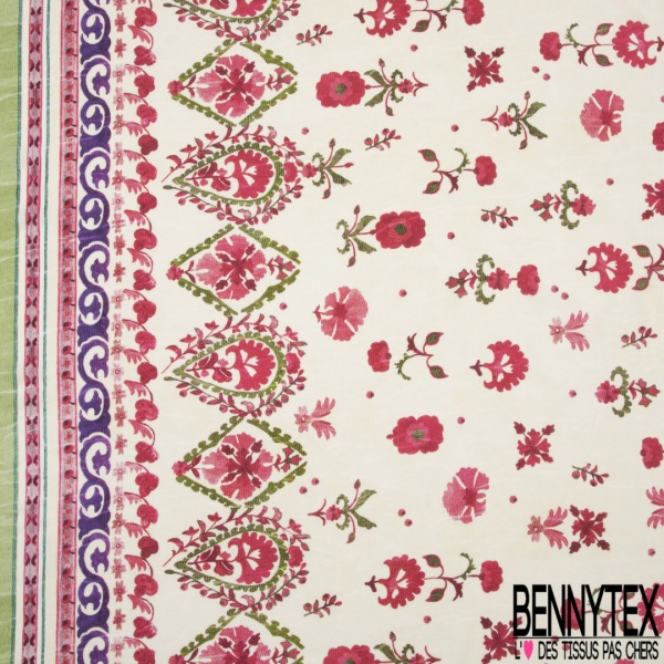 Voile Viscose simple base imprimé petite fleur fantaisie grenat fond rosée du matin