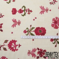 Voile Viscose simple base imprimé petite fleur fantaisie grenat fond rosée du matin