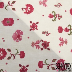 Voile Viscose simple base imprimé petite fleur fantaisie grenat fond rosée du matin