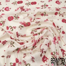 Voile Viscose simple base imprimé petite fleur fantaisie grenat fond rosée du matin