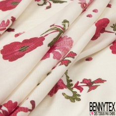 Voile Viscose simple base imprimé petite fleur fantaisie grenat fond rosée du matin