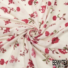 Voile Viscose simple base imprimé petite fleur fantaisie grenat fond rosée du matin