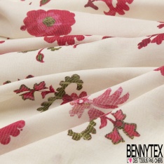 Voile Viscose simple base imprimé petite fleur fantaisie grenat fond rosée du matin