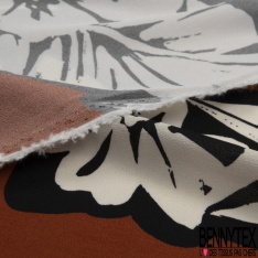 Crêpe viscose fin imprimé immense fleur crème contour noir fond rouge cerise