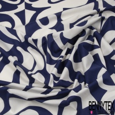 Popeline coton satiné imprimé énorme lys stylisé fushia ciel fond vert Brésil