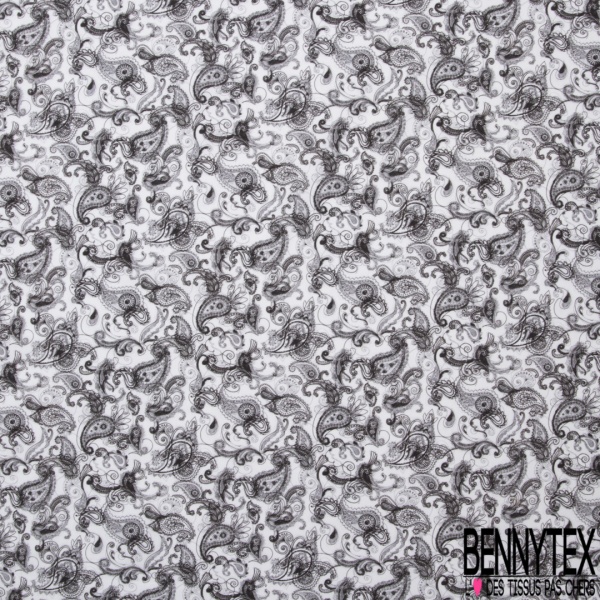 Popeline coton élasthanne imprimé grande rayure verticale motif fantaisie abstrait balnc discret marine
