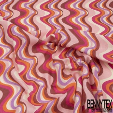 Lin coton imprimé vintage sinusoïde multicilore seventie's
