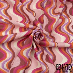 Lin coton imprimé vintage sinusoïde multicilore seventie's