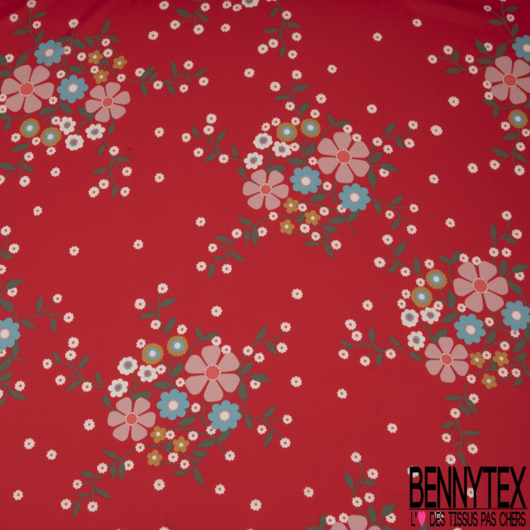 Crêpe fluide fin imprimé petite fleur folklorique fond rouge | Bennytex  vente de tissus pas cher au mètre