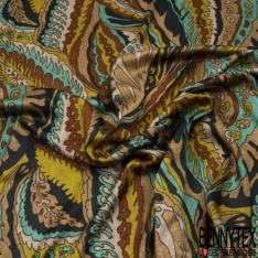 Satin polyester imprimé marbrure coloris camaïeu terre nature élégant