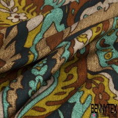 Satin polyester imprimé marbrure coloris camaïeu terre nature élégant