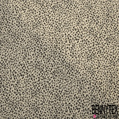 Crêpe viscose fin imprimé immense fleur crème contour noir fond brique