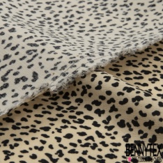 Crêpe viscose fin imprimé immense fleur crème contour noir fond brique