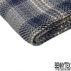 Coupon 3m coton natté carreau blanc cassé bleu nuit jaune pastel