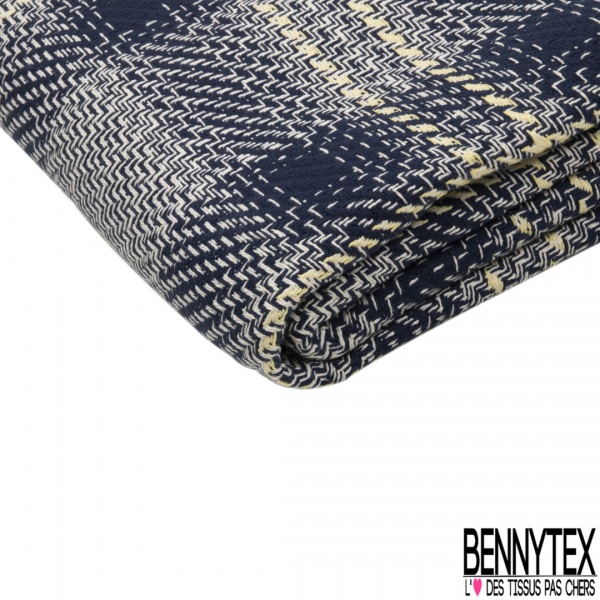 Coupon 3m coton natté carreau blanc cassé bleu nuit jaune pastel