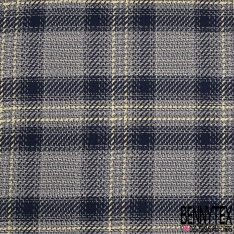 Coupon 3m coton natté carreau blanc cassé bleu nuit jaune pastel