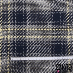 Coupon 3m coton natté carreau blanc cassé bleu nuit jaune pastel