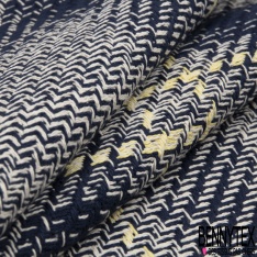 Coupon 3m coton natté carreau blanc cassé bleu nuit jaune pastel