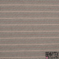 Coupon 3m coton natté rayure chinée blanc cassé noir olive rouge souris