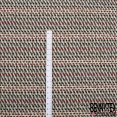 Coupon 3m coton natté rayure chinée blanc cassé noir olive rouge souris